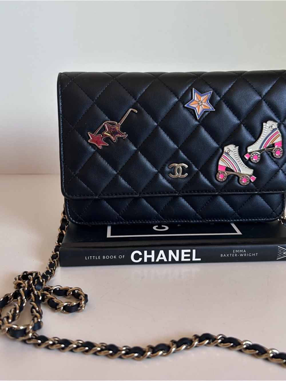 CHANEL Black Quilted Leather Crossbody with Playful Pin Accents - Picture 2 of 5